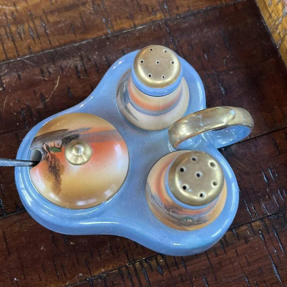 Vintage Lusterware Condiment Set Salt‎ Pepper Mustard Japan - Picture 13 of 14